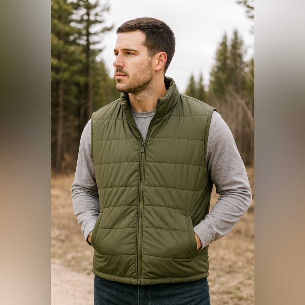 Open Trails Men's Olive Green Puffer
Vest Outdoor Hiking Winter Layer Size 2XL